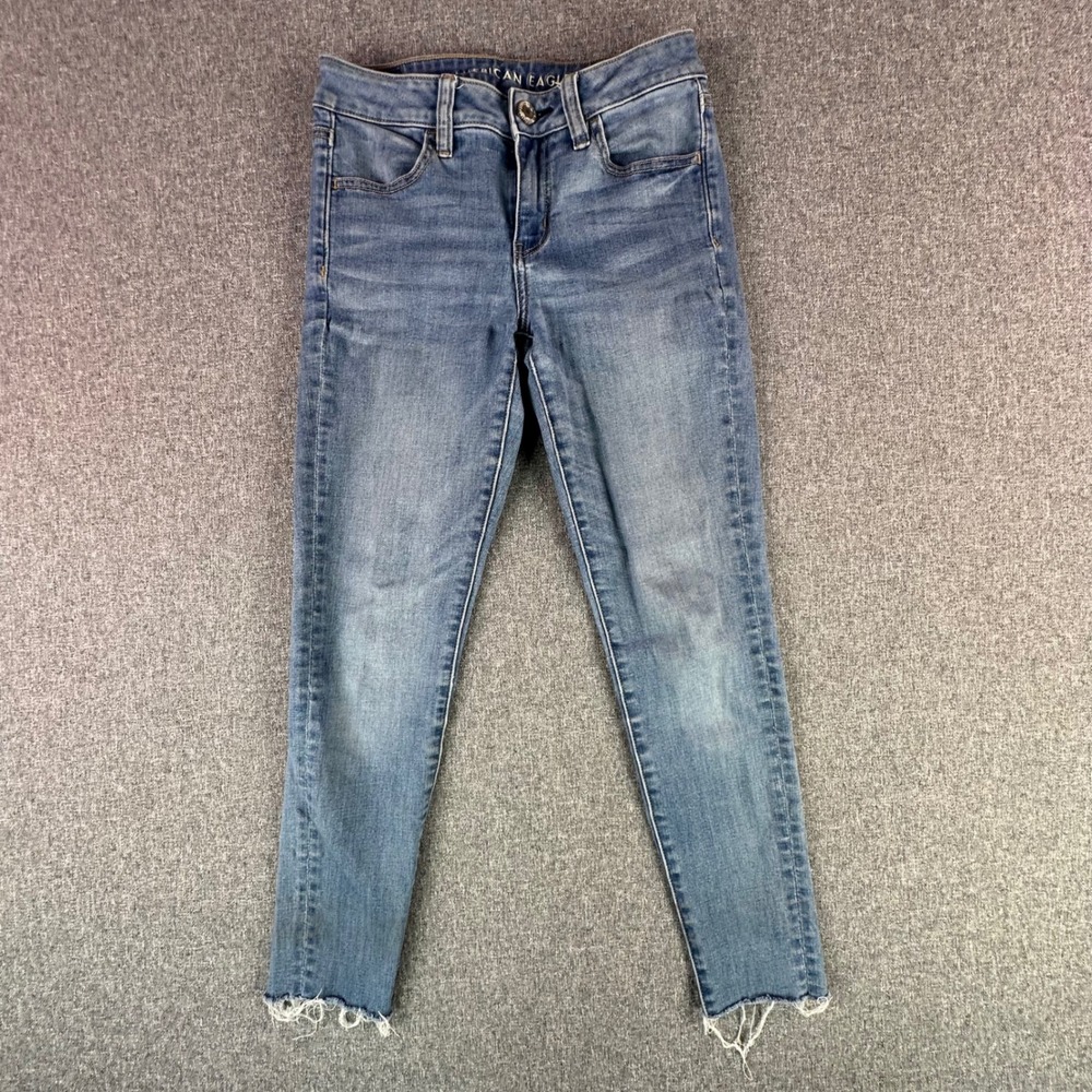 American Eagle Jegging Womens 2 Next Level Stretch Blue Raw Hem Denim